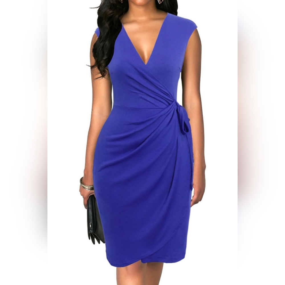 Berydress V-Neck Sheath Casual Party Work Faux Wrap Dress, NWT, SZ S